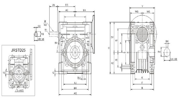 蜗轮蜗杆减速机JRSTDB系列详细图纸及参数说明 蜗轮蜗杆减速机JRSTDB系列详细图纸及参数说明